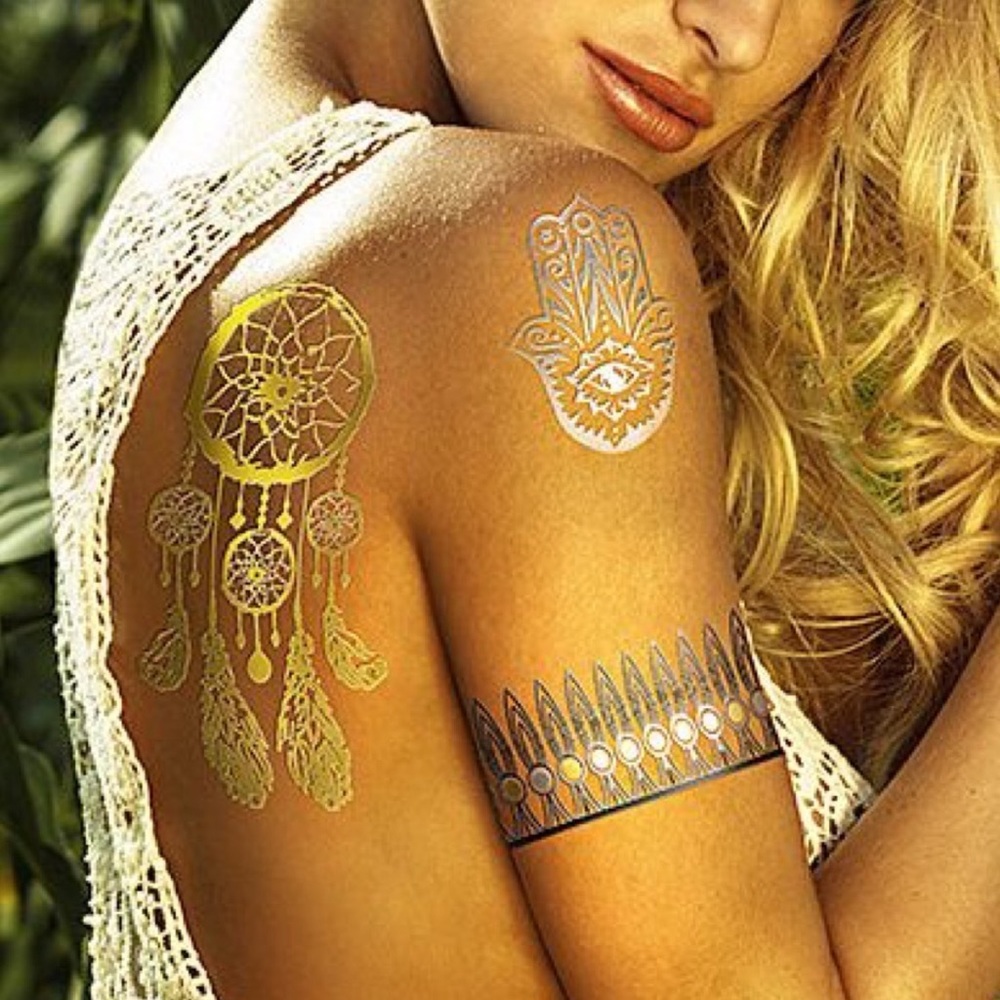 4 Sheets Boho Festival Temporary Metallic Flash Tattoos - Picture 11 of 16